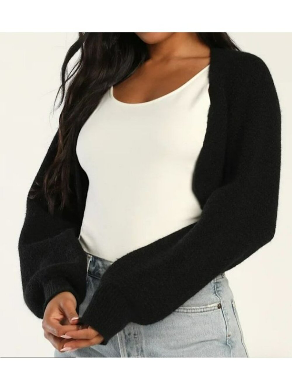 Lulus Black Open Front Knit Cropped Cardigan Sweater SizeXL  Casual